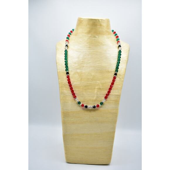 Vintage Christmas Crystal Beaded Necklace Glass Red Green Silver Holiday BinG - Picture 8 of 12